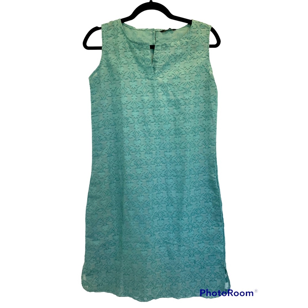 Sea Green Embroidered Slip / Shift Dress with Silver Threading throughout Size M